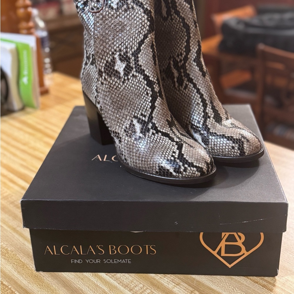 Alcala's Snakeskin Ankle Booties - Black and Brown